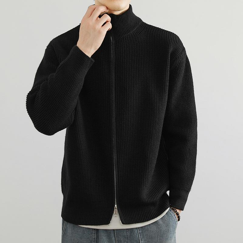 Cardigan din lână cu fermoar dublu Bărbați Jachetă tricotată cu fermoar casual pentru bărbați