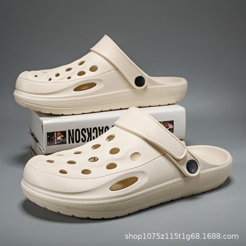 Neue Herren Softsohlen Lochschuhe rutschfest und verschleißfest Mode lässig einfach einfarbig Outdoor Strand Taschenkopf coole Slipper