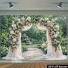 2D Romantic Floral Wedding Tapestry, Blush Pink Arch Garden Background