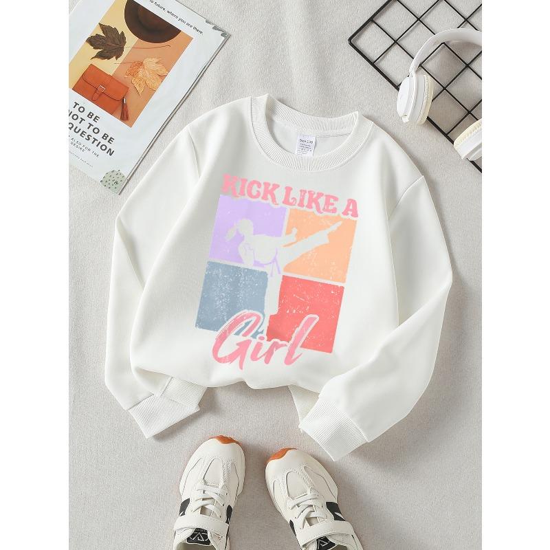 Kick Like A Girl Martial Arts Girls' Crew Neck Fashion Sweatshirt, Autumn And Winter Western Style Top, Long Sleeve T-Shirt