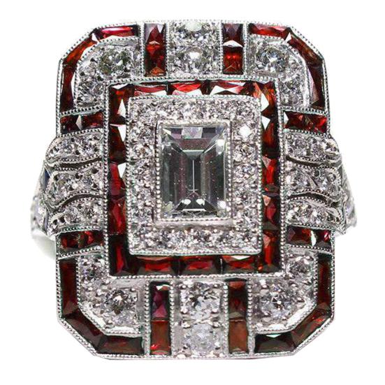 Wedding Engagement Women Retro Cubic Zirconia Inlaid Square Finger Ring Jewelry