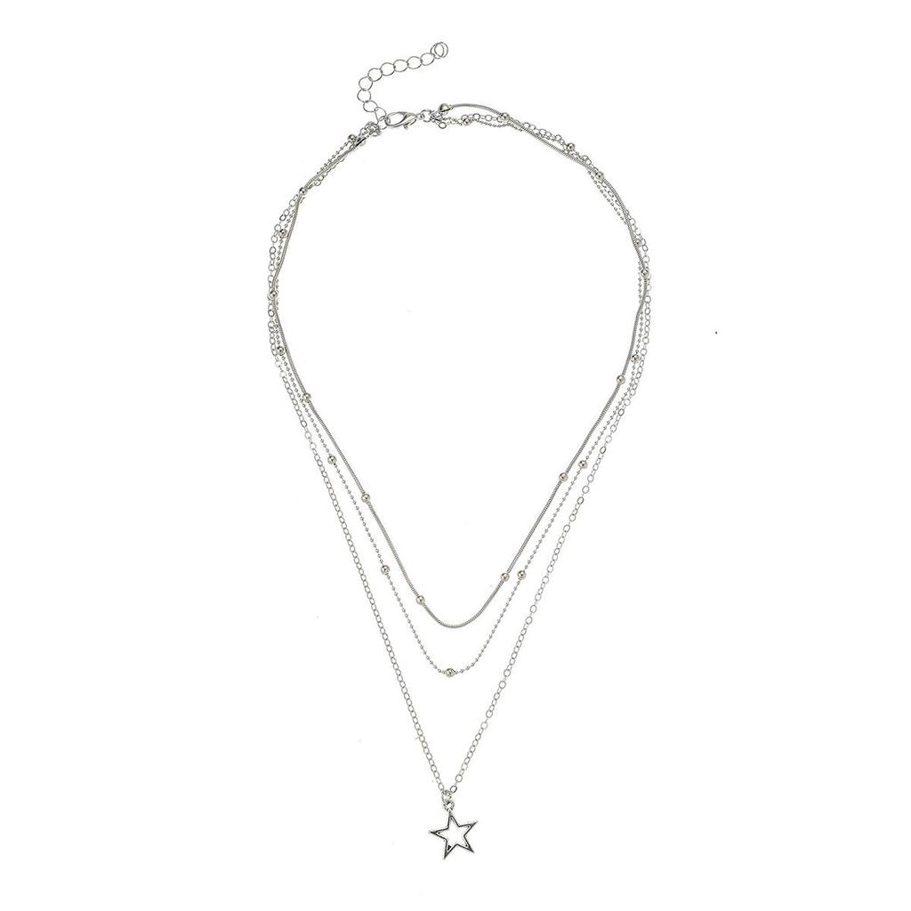 European-Style Fashionable Women's Multi-Layer Necklace with Hollow Star Pendant
