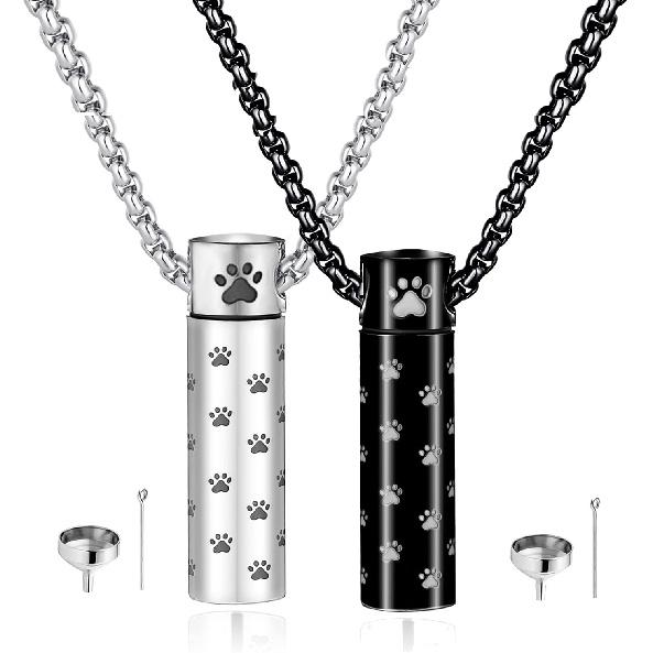 MOROTOLE Dog Urn Necklaces For Ashes Paw Print Ashes Urn Pendant Necklace Cylinder Cremation Necklace For Pet Ashes Urn Necklace For Puppy Pet