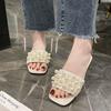 Large Size Pearl Flat Bottom Sandals Women's Summer New Square Head Casual Wear One-word Slippers