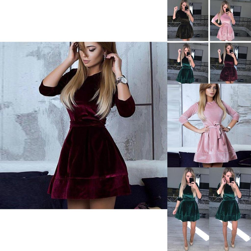 Elegant Women Dress Fashion Velvet Swing Plush Party Evening Prom Skater Midi Dress