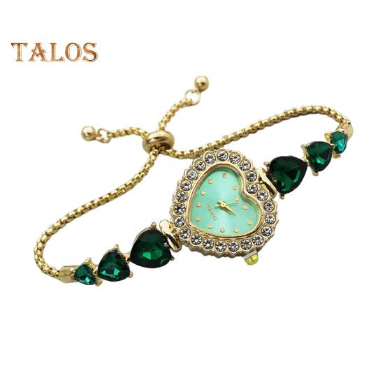 

Женские часы-браслет в форме сердца со стразами, кварцевые наручные часы в форме сердца, регулируемый браслет-слайдер, наручные часы зелёный