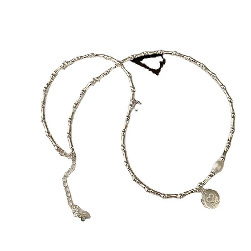 Elegante S925 Sterlingsilber Herzförmige Perlenkette mit Bambussegmenten - Damen High-End Cold Style Schlüsselbeinkette