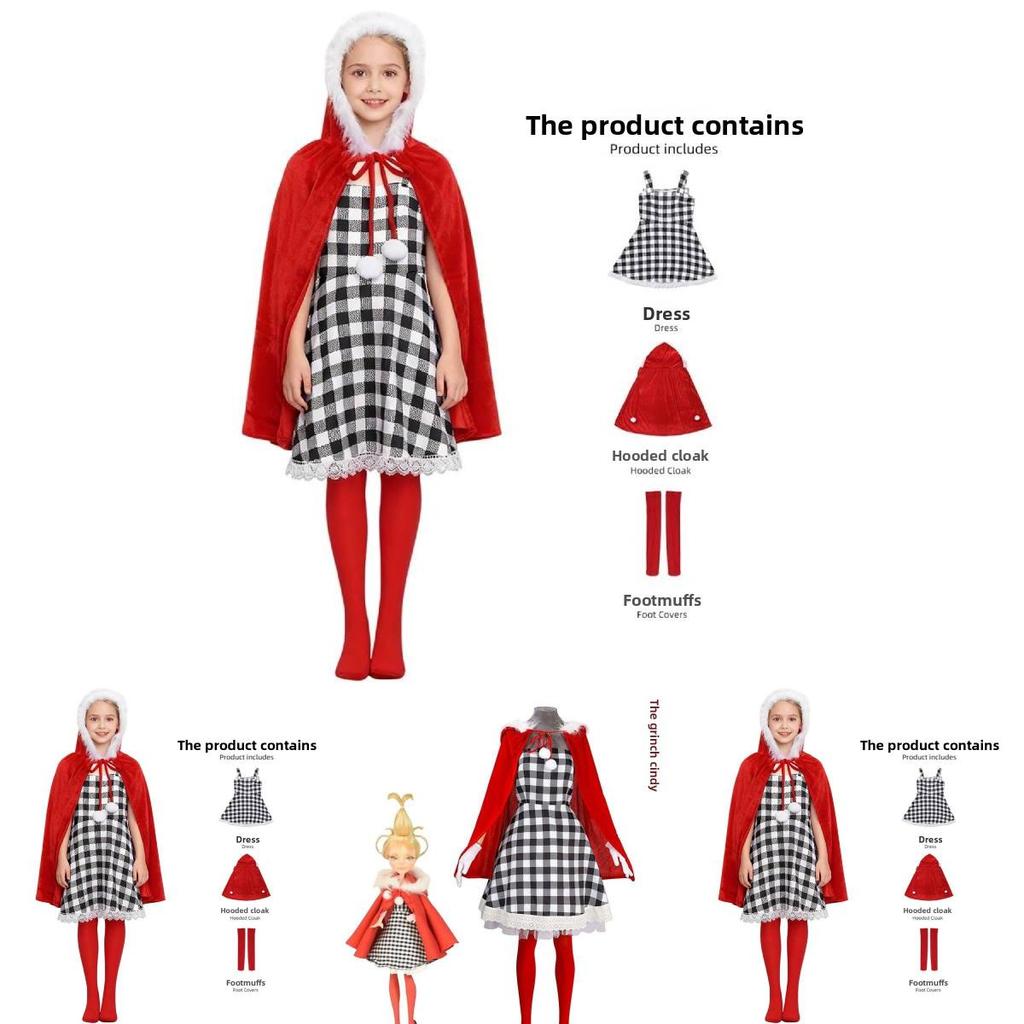 How The Grinch Stole Christmas Cindy Cosplay Costume For Girls With Soft Polyester Fabric For Holiday Performance