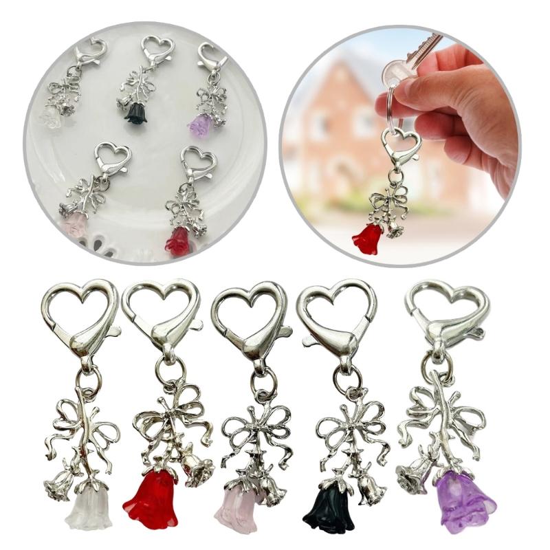 Practical Bowknot Rose Flower Keychain Portable Rose Bowknot Charm Keyring Adornment for Personalizing Phones and Bags