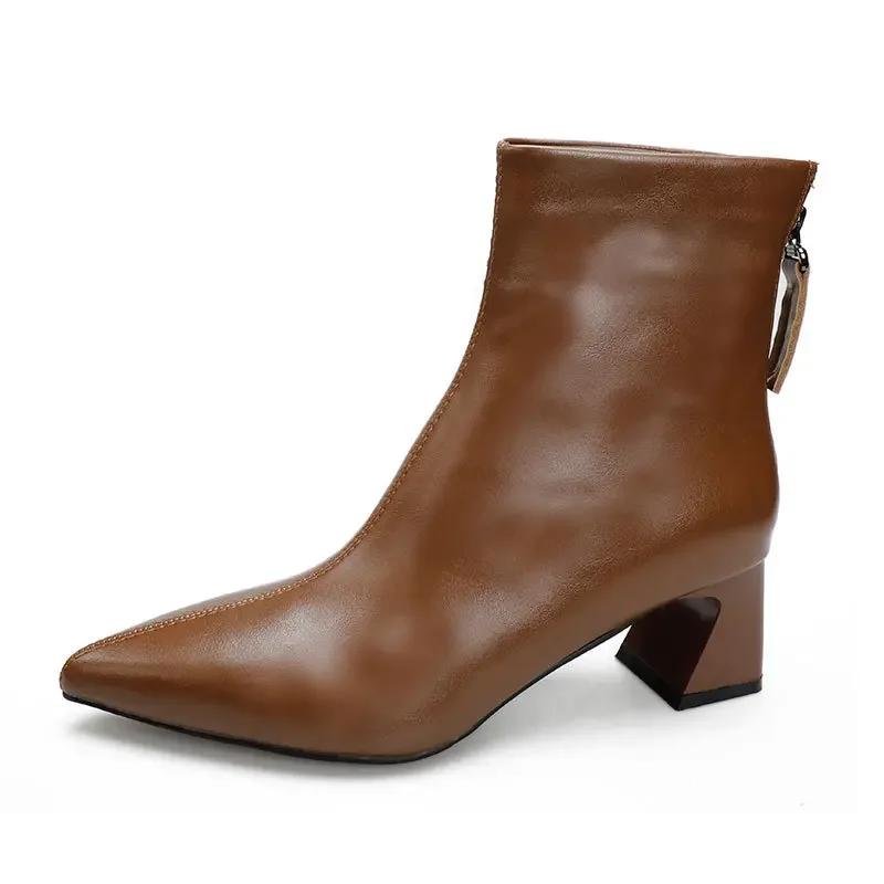Fashion Spring/ Autumn Short Boots High Heel British Style 2025 New Women's Boots Medium Tube Pointed Fashion Boots Thick Heel Shoes