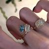Fresh Classic Aquamarine Droplet Fashion Light Luxury Silver  Square Opening Adjustable Rings for Women Wedding