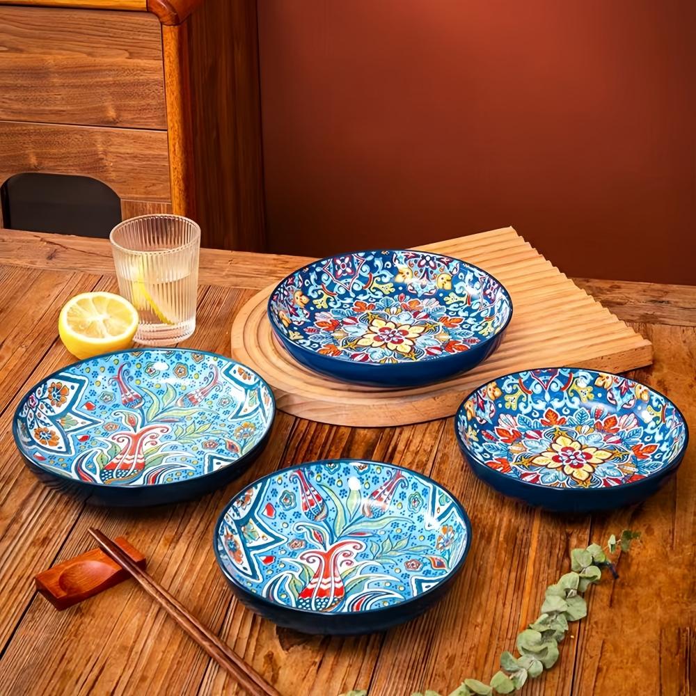 Bohemian Ceramic Plate Home Creative Western Food Plate Fruit Plate High-rimmed Round Plate High-value Oven Microwave Applicable
