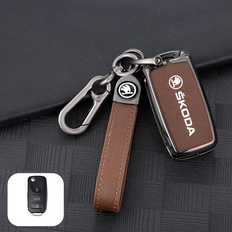 dclaq2 Zinc Alloy Car Key Fob Case Bag For Skoda Octavia A5 A7 Superb Kodiaq Fabia Karoq 2020 2021 Protector Shell Keychain Accessories