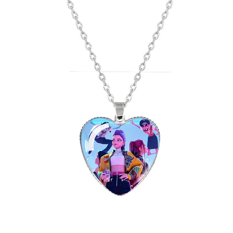 Anime K-pop Demon Heart Shape Pendant Necklace Cartoon Character Idol Jewelry Gifts