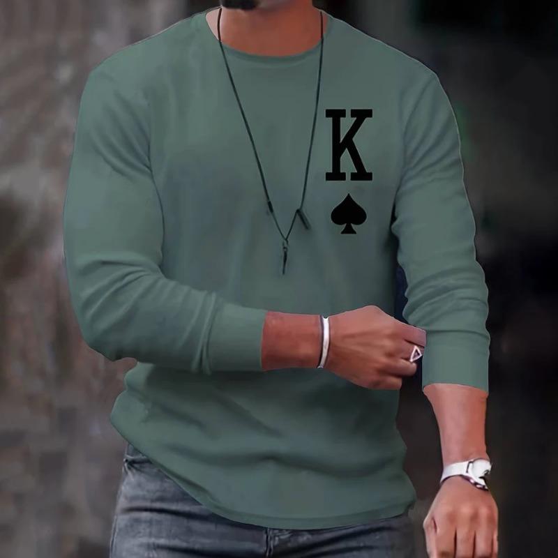 Arrival Fashion Men's Long Sleeve T-shirts Poker Printed Loose O-neck Tops Oversized Daily T Shirt For Men