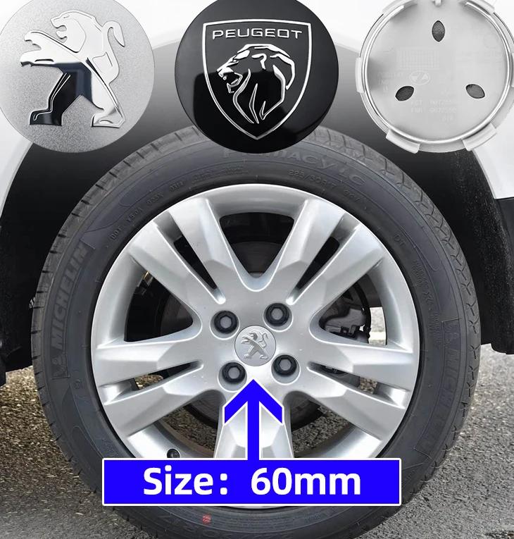 For Peugeot 206 307 308 3008 207 208 407 408 508 2008 5008 107 106 60mm e Car Wheel Hub Caps Auto Emblem Tire Center Cover Badge