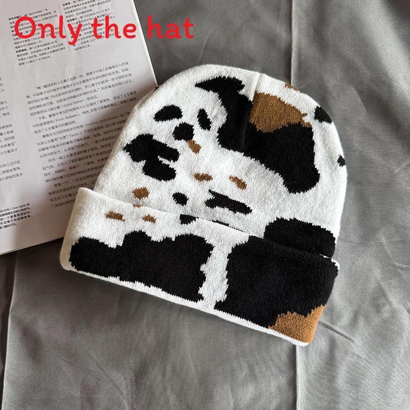 Cow Pattern Knit Cap For Winter Fashion Unisex Cozy Autumn Headwear