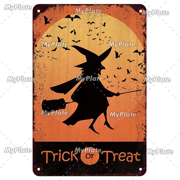 [MyPlate] Halloween Metal Sign Vintage Tin Sign Cafe Bar Decorative Plaque Home Decor Party Wall Sticker Witch Poster Gift