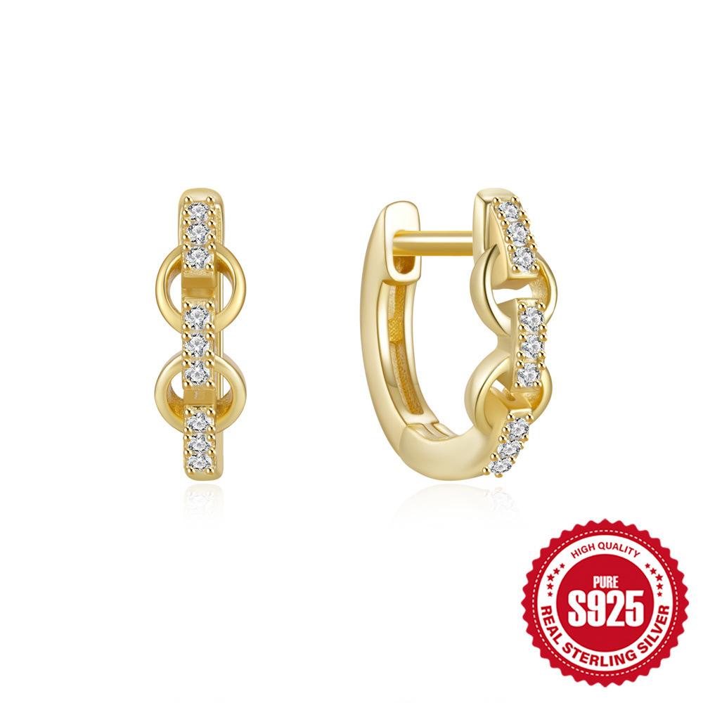 S925 Sterling Silver Personality Diamond Set Love Chain Glossy Luxury Earrings Ear Buckles Earrings Huggie Hoops