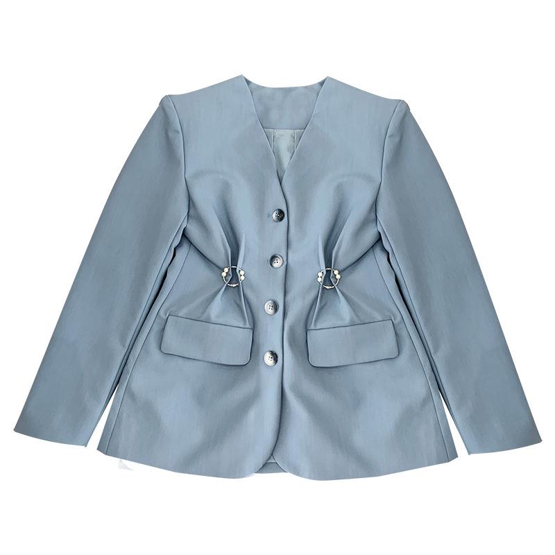 

Оформление: Женский корейский пиджак с V-образным вырезом, облегающий талию - осенний дизайн (Возврат/обмен невозможен) One Size синий