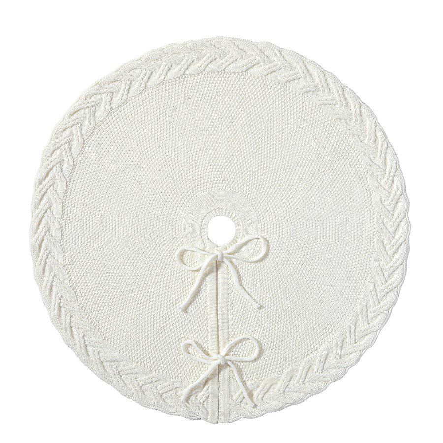 Nordic Style Knitted White Christmas Tree Skirt with 3D Cable Knit Design