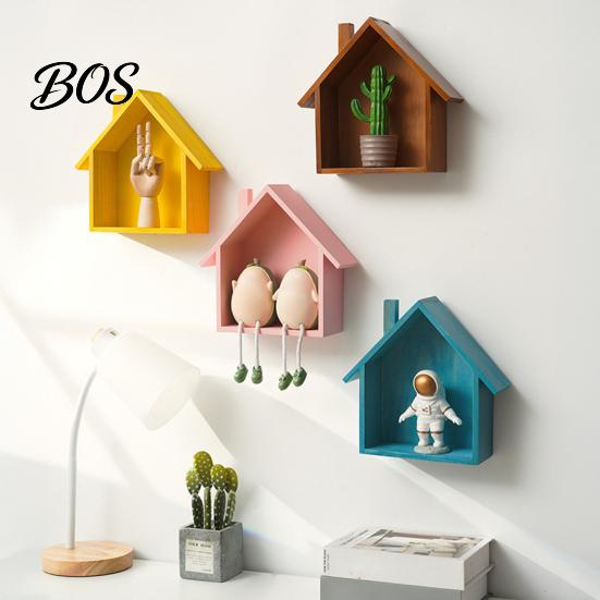 Wall Shelf Wood House Display Shelf, Mounted Decorative Floating Kids Room Small Toys Dolls Organizer for Entryway, Living Room, Nursery