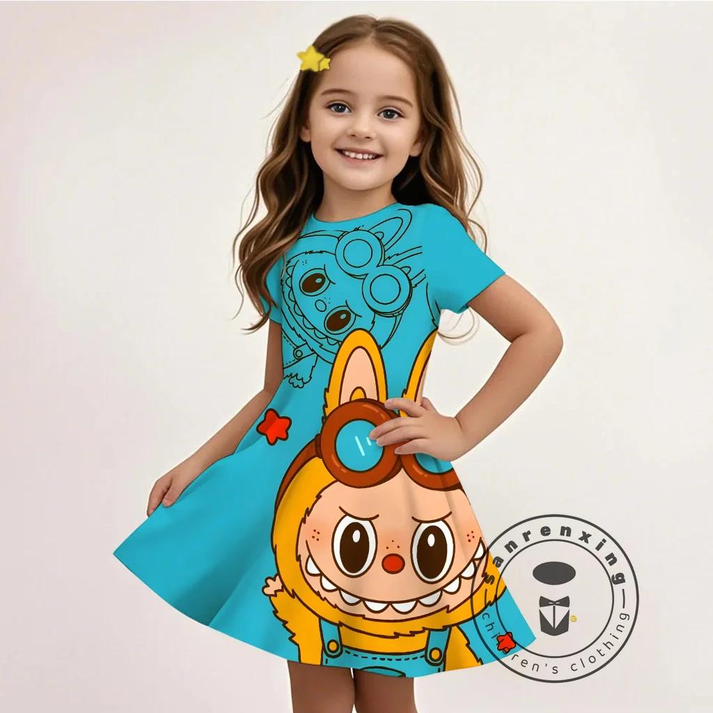 L-LABUBU-A Rochie Pentru Fete Imprimeu Desene Animate 3D Vară Casual Material Moale Drăguță Accesibilă La Modă Vânzare Fierbinte Cadou Gratuit 100%
