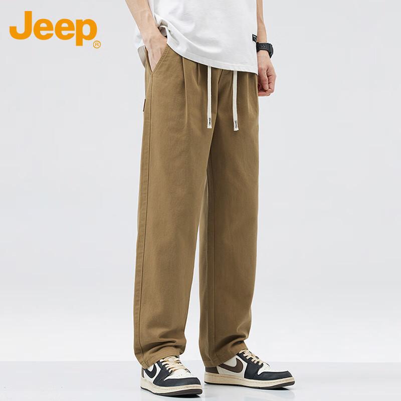 JEEP Men's Casual Pants Autumn Winter Straight Loose Cargo Pants Pure Cotton Trendy Black 2XL