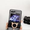 Black And White Grid Mobile Phone Case Is Suitable For Samsung Zflip6 Metal Red Panda Ears Wallet Crossbody Rope P50 Folding Screen