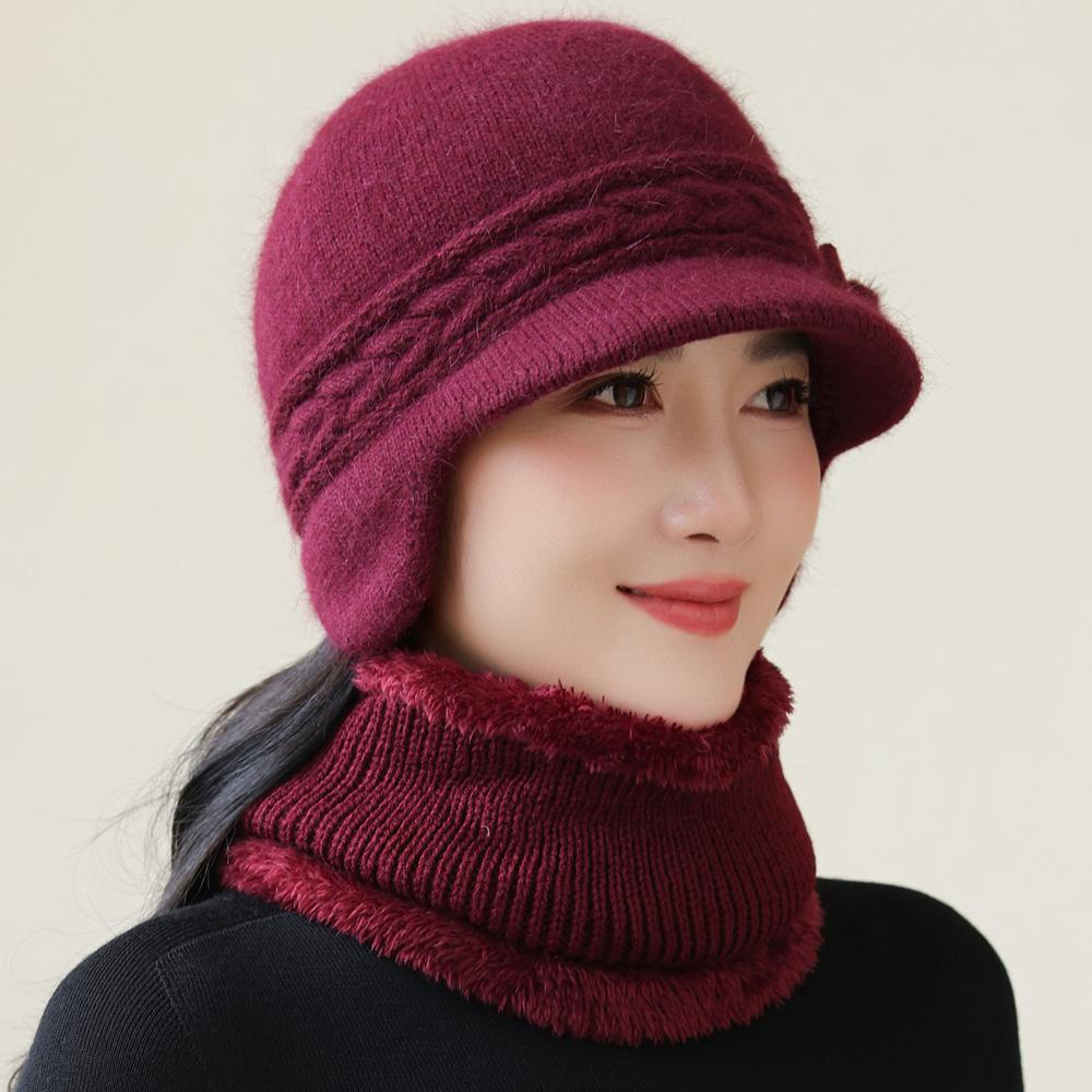 New Style Women Winter Hat Ear Protection Warm Suit Plush Fur Lined Warm Hats For Female Casual Rabbit Fur Winter Knitted Cap