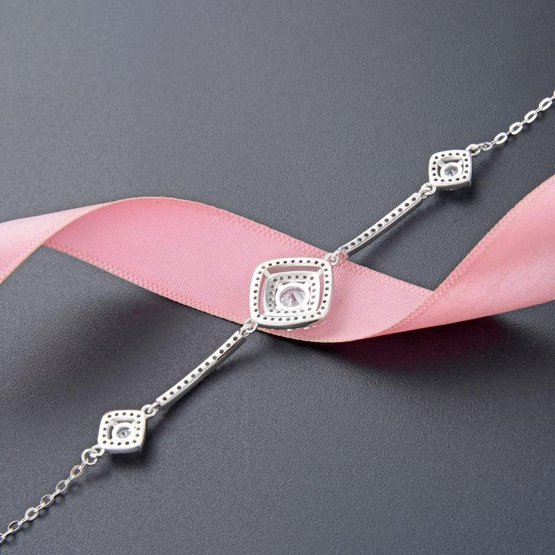 Lindon Women Zircon 925 Sterling Silver Jewelry Geometric Bead Chain Link Bracelet Fashion Fine Wedding Gift for Girlfriend