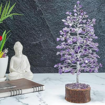 Amethyst Tree of Life Chakra Tree, Wire Bonsai Feng Shui Tree, Money Tree Crystal for Positive Energy Spiritual Gift, Decor Accessories Wire 25.4 Cm