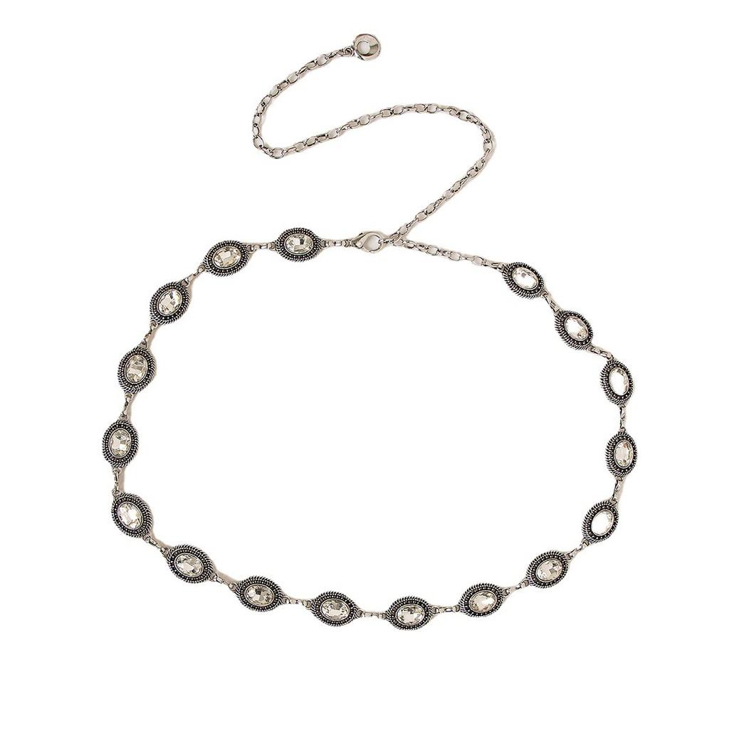 Metal Hollow Vintage Woman Waist Chain With Crystal Buckle For Summer Accessory Fashion