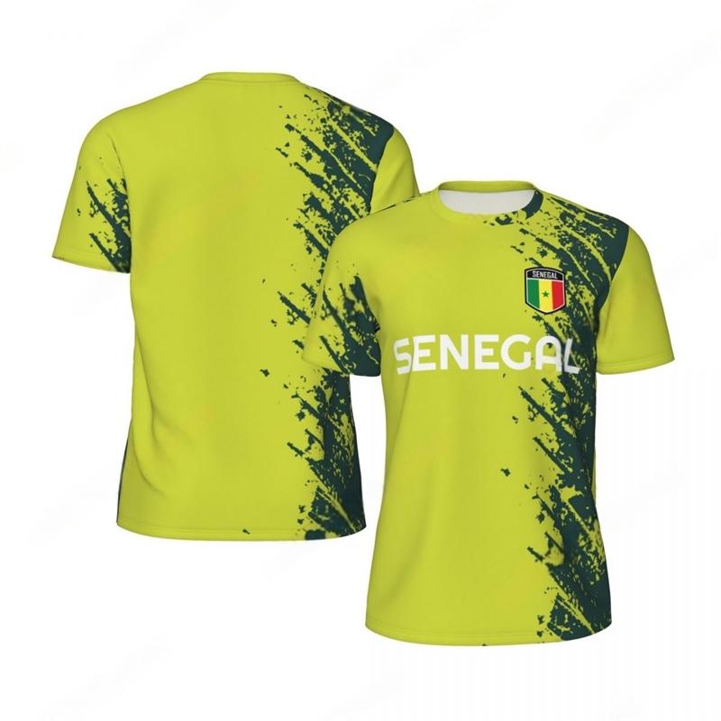 Magliette da Calcio alla Moda con Grafica della Bandiera del Senegal per Uomo Tendenze 3D Stampa Emblema Nazionale Magliette Sportive Ampie Traspiranti
