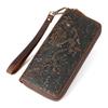 2025 Men's Genuine Cowhide Clutch Wallet Vintage Embossed Multi-Card Slots Wrist Strap Ready Stock Luxury Long Wallet