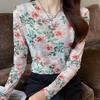 Retro Floral Print Mesh Women's Long Sleeve Sun Protection T-Shirt