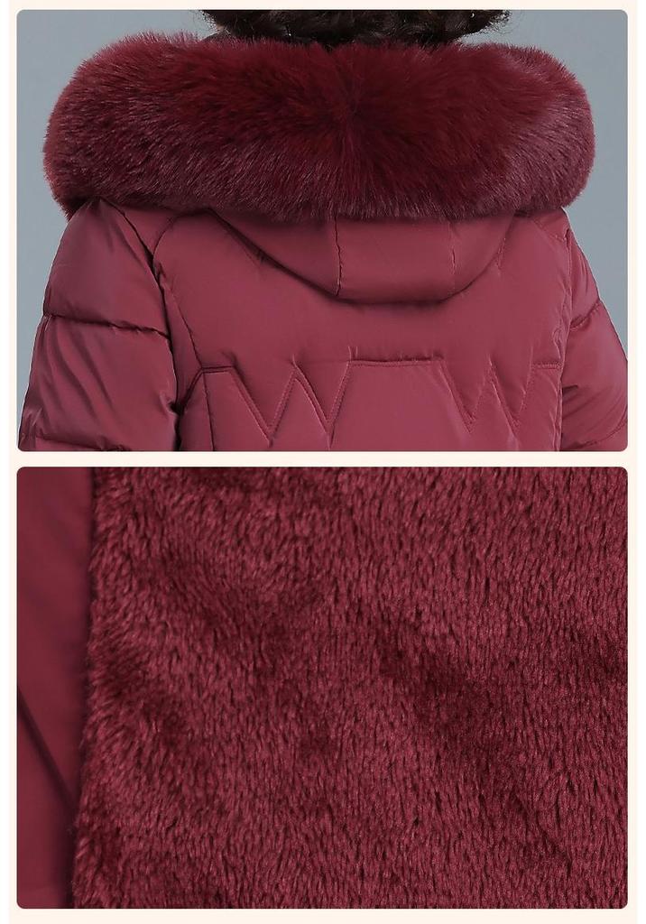 2025 Women's Stylish Hooded Mid-Length Winter Coat: Warm, Cotton-Padded Jacket for Middle-Aged and Elderly