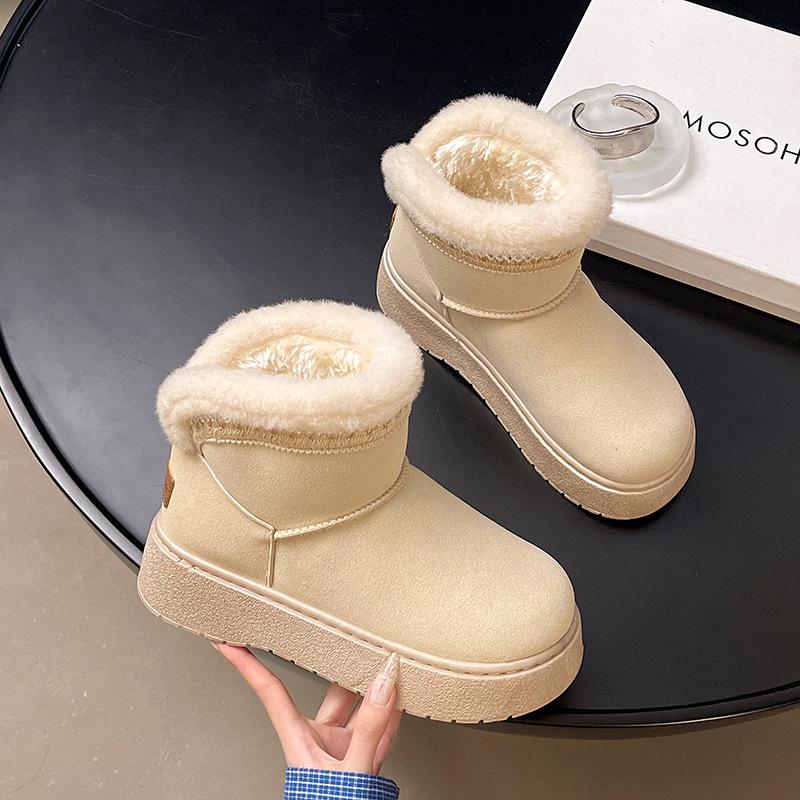 2025 Autumn New Fashion Flip Muffin Thick-soled Snow Boots Women's Korean Version Warm Round Head Sleeve Foreign Trade Women's Cotton Shoes