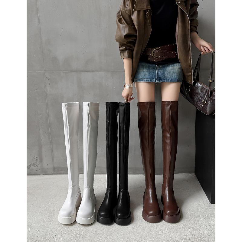 New Elastic Thin Round Head Waterproof Platform Thick-soled Over-the-knee Long Boots Women's Long Boots Thick Leg High Boots