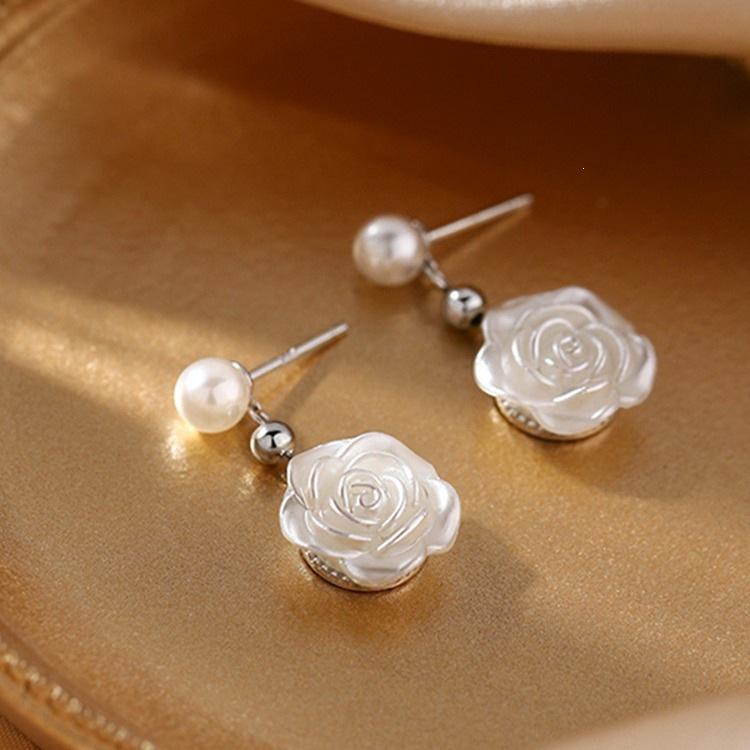 Camellia Stud Earrings: 925 Sterling Silver, Light Luxury Design for Women, 2022 Summer Style
