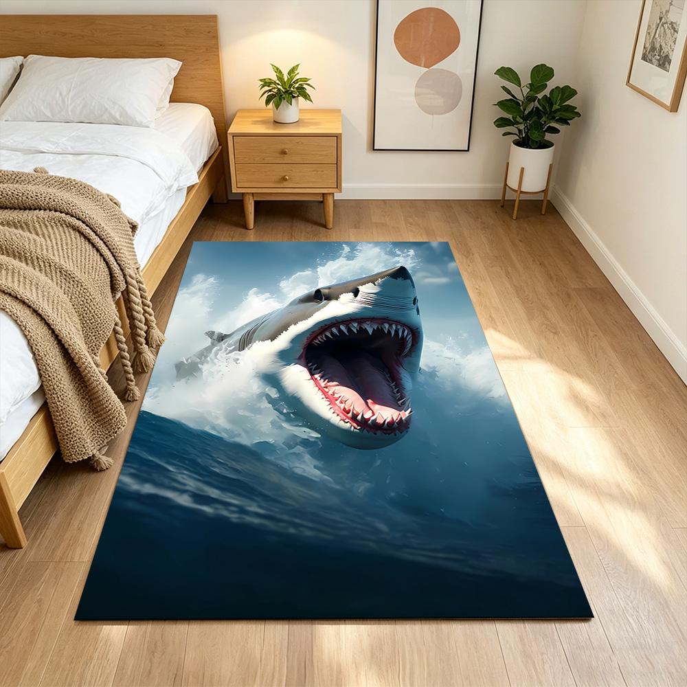 Shark Surface 2D Printed Floor Mat Shaggy Fabric Stain-resistant Surface Office & Lounge Rug Bohemian Boho Style Holiday Home Gift