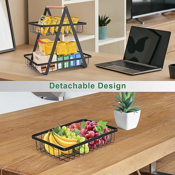 Wrought Iron Multi-Layer Storage Basket: Fruit, Bread, and Vegetable Organizer for Kitchen and Living Room