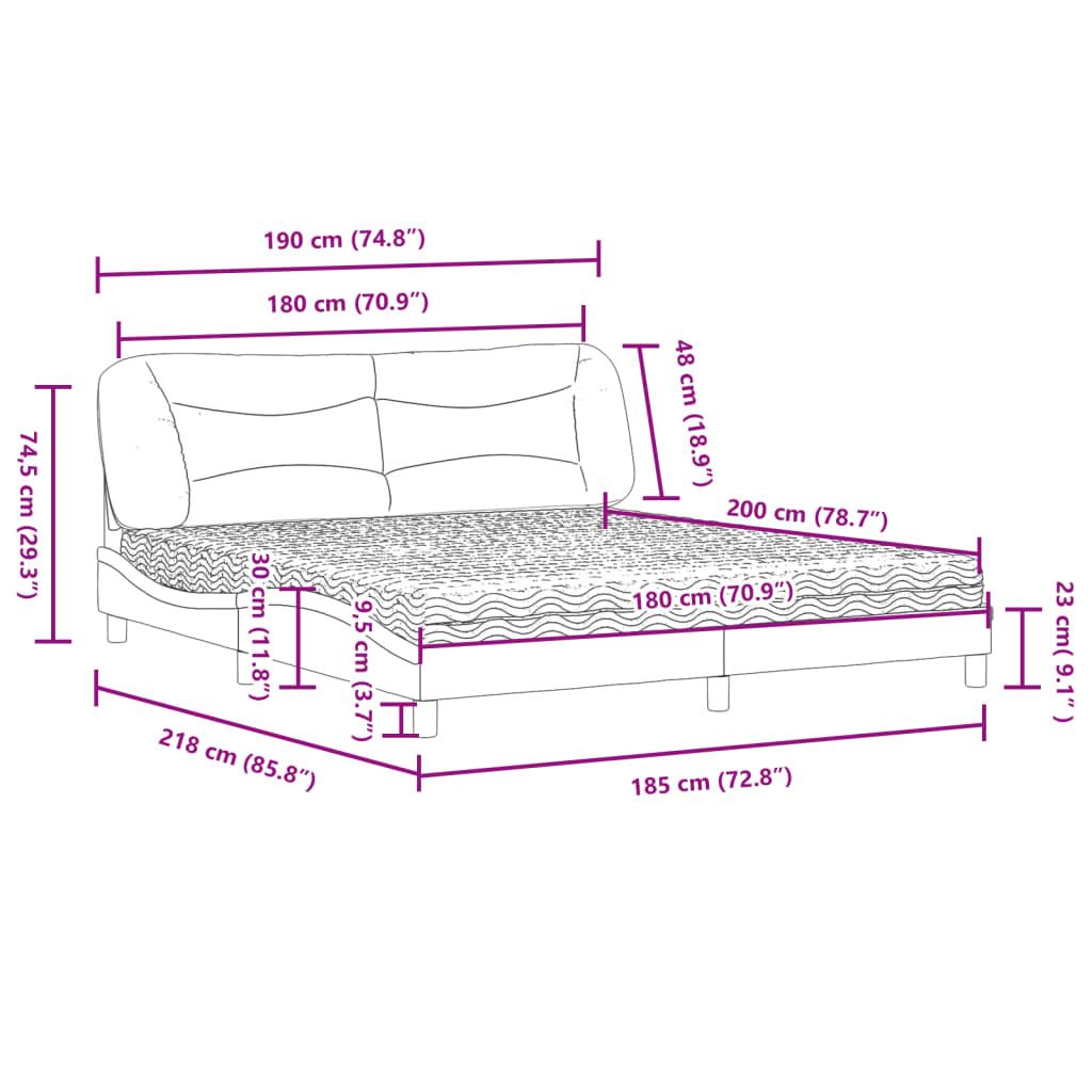 Bed with Mattress Hvar White and Black 180x200 cm Faux Leather