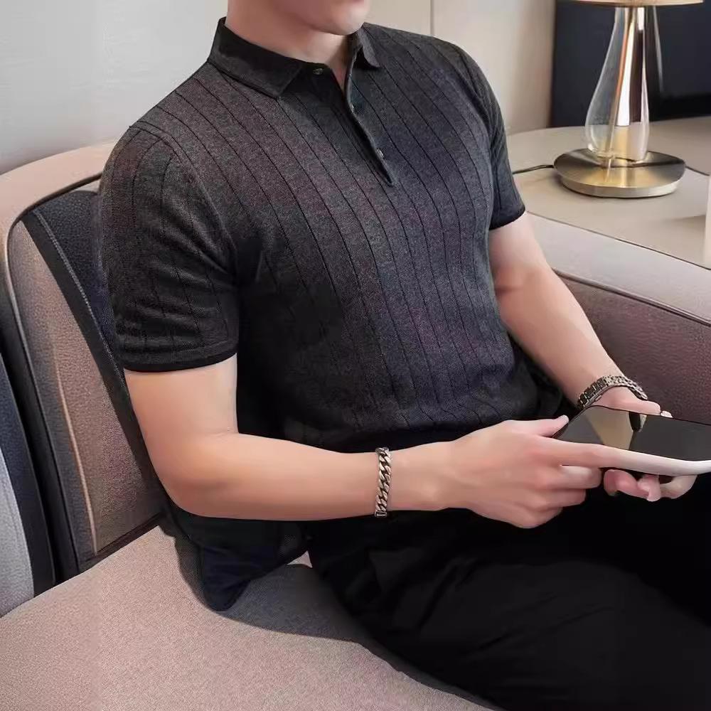 Men'S Polo Shirt Short-Sleeved Business Light Ripe Thin Trendy High-End Slim-Fitting Half-Sleeved Lapel Knitted Men'S T-Shirt