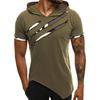 Men Causal Short Sleeve Ripped Irregular Hem Slim Blouse T-shirt Fitness Hoodie