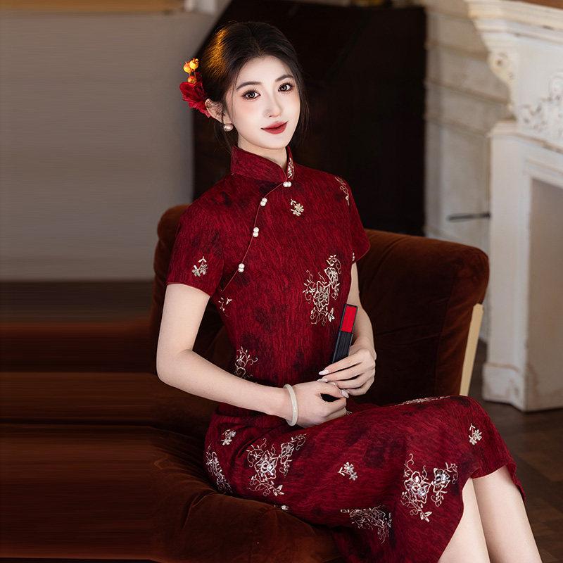 Red national style mother sends the national style new Chinese style improved cheongsam 1011 new women's high-end dress summer