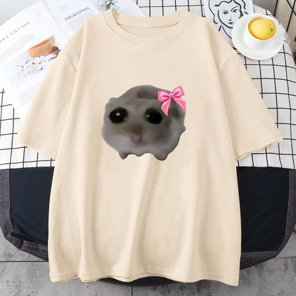 Sad Hamster Tshirt Cartoon Graphic Printed T-shirt Pink Summer Cotton Comfortable Tshirt Streetwear Short Sleeve Women/Men Tee