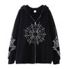 Men Women Top Spider Web Hoodies Zipper Foreign Trade Sweater Street Tide Spring and Autumn Hoodie American Retro Casual Jacket Women