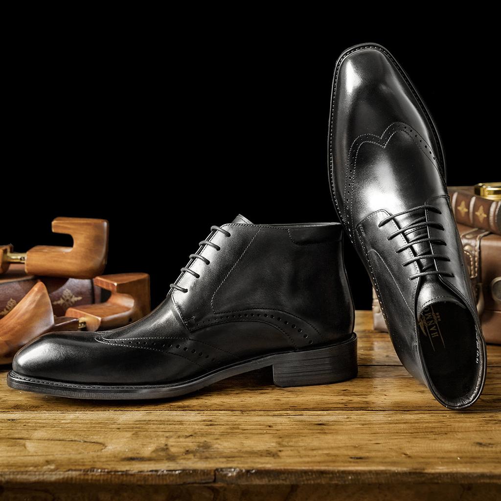 Winter High-top Pointed Cowhide Lace-up Boots Men's Boots