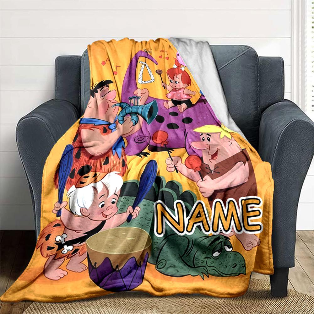 Customizable Flintstone Throw Blanket – Personalized Name, All-Season Cozy Snug Blanket, Machine Washable, Personalized Blanket
